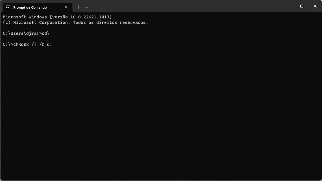 prompt de comando chkdsk