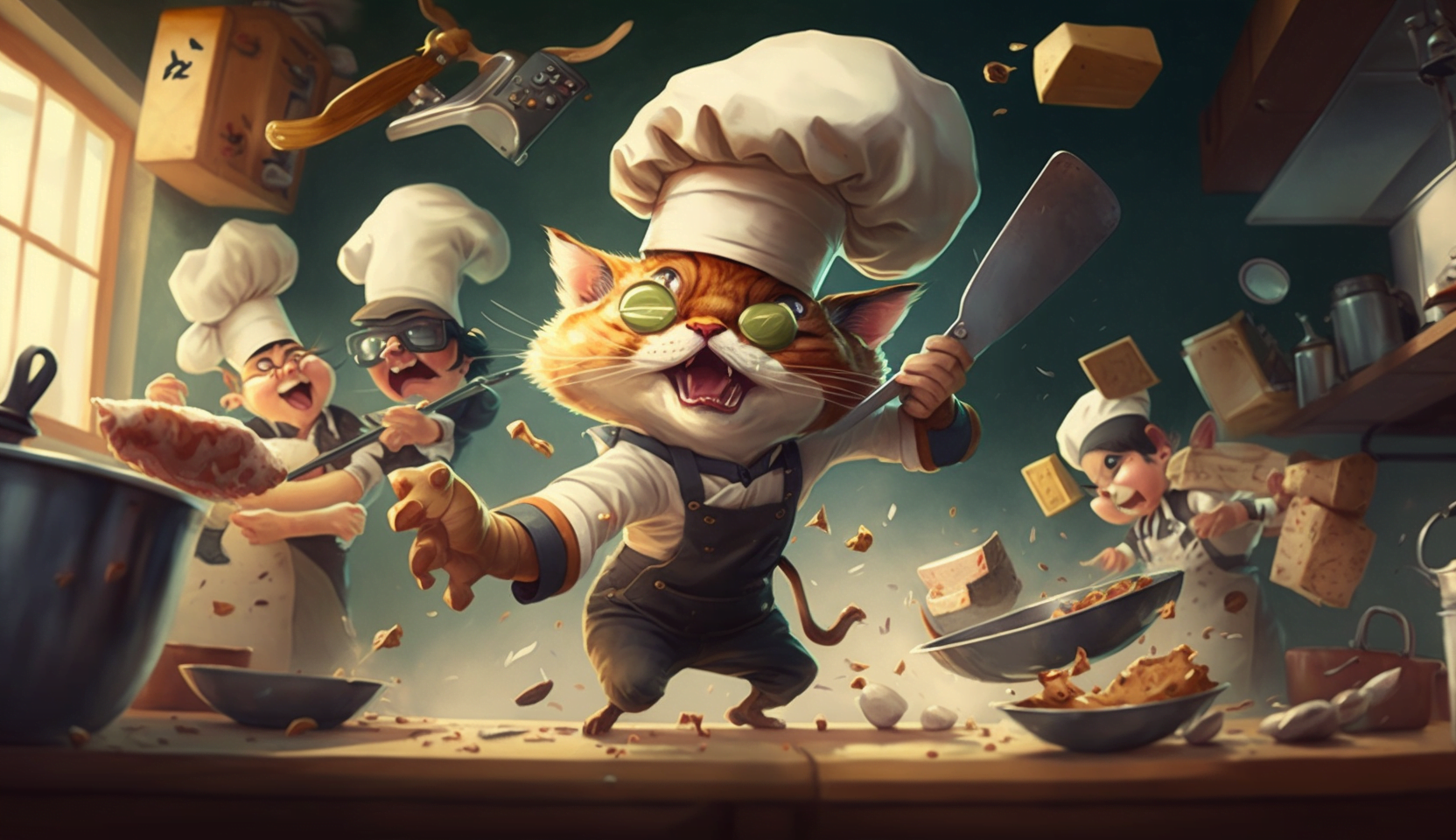 rggameschannel A chaotic kitchen scene with clumsy chefs flying cc6cbf6f 0245 493b 80ab af9542f3f9c0