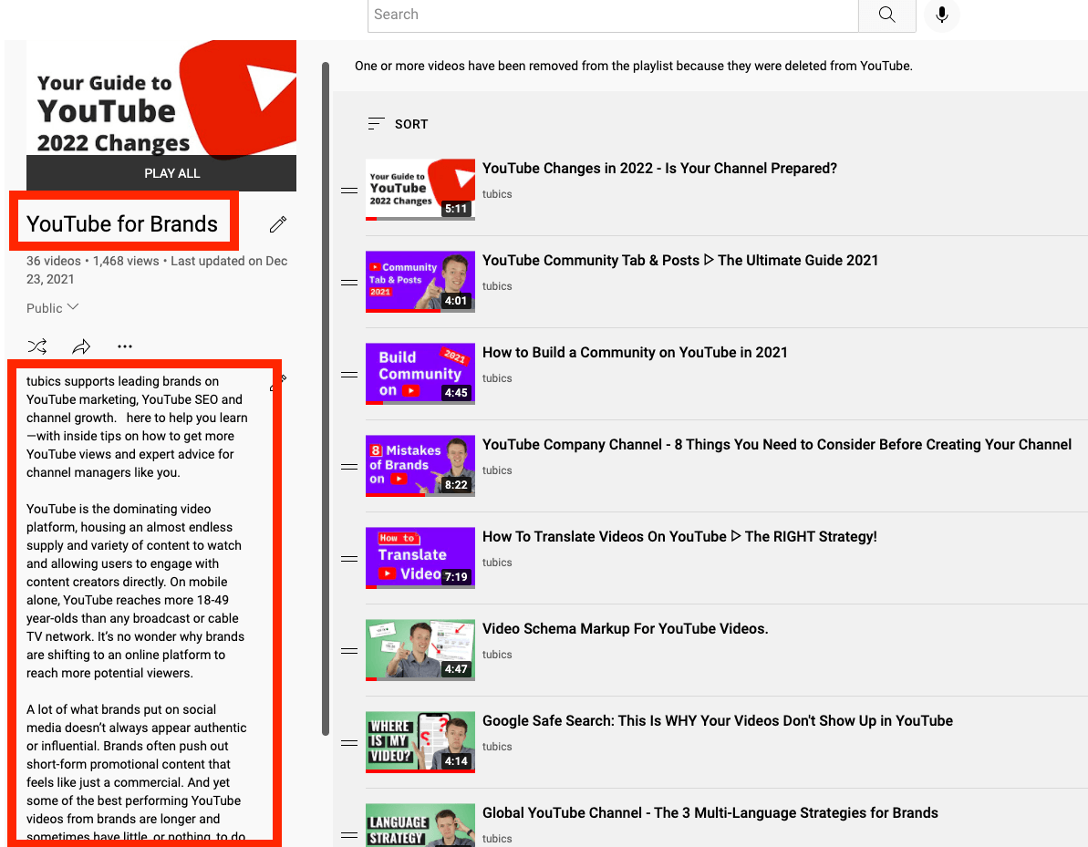 otimizar playlists youtube