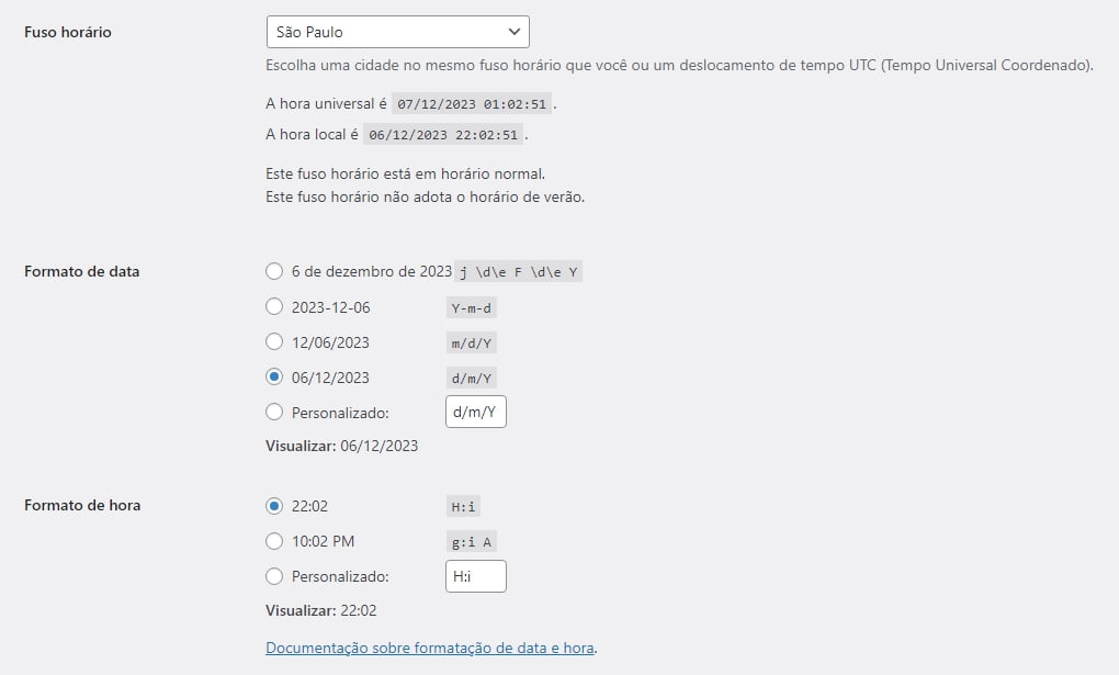 horario data formato
