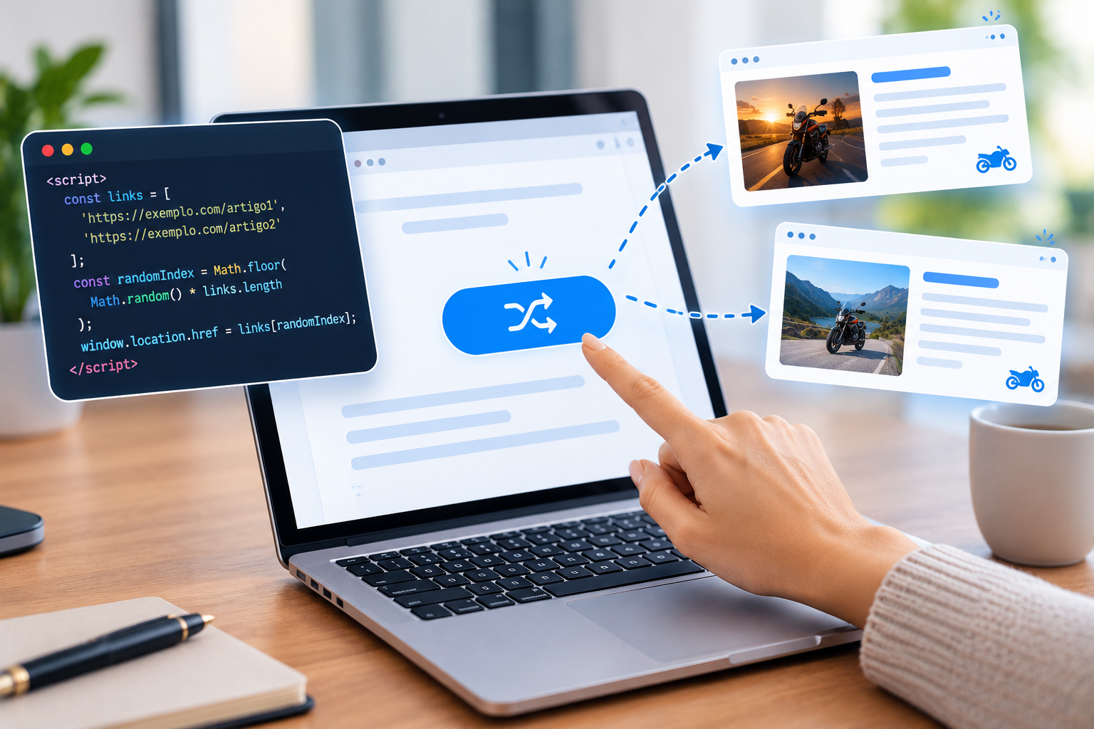 Como adicionar links aleatórios em seu site 3 Links aleatórios com JavaScript: uma solução simples para tornar a navegação do site mais dinâmica e surpreendente.